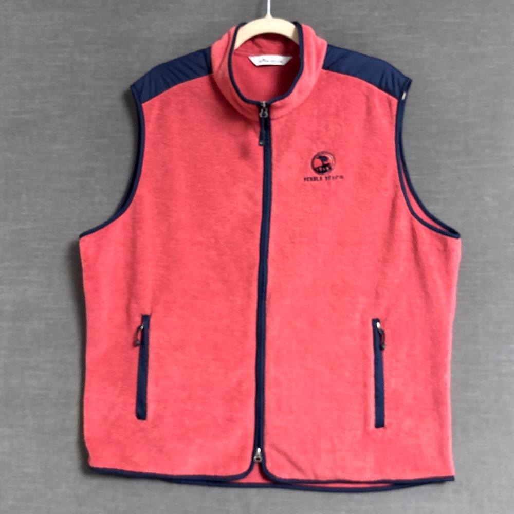 Peter Millar Vest XL Pink Navy Pebble Beach Full Zip Fleece Golf Jacket Casual